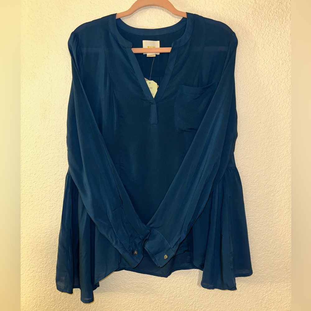 Anthropologie Maeve Blue Long Sleeve Relaxed Blouse